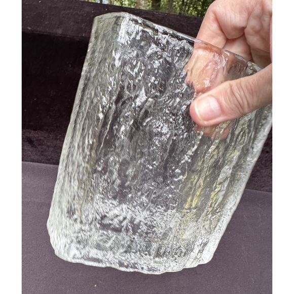 Hoya Crystal Frost Fire Ice Glass Vase Textured Clear Japan Vintage MCM Modern - Picture 2 of 12